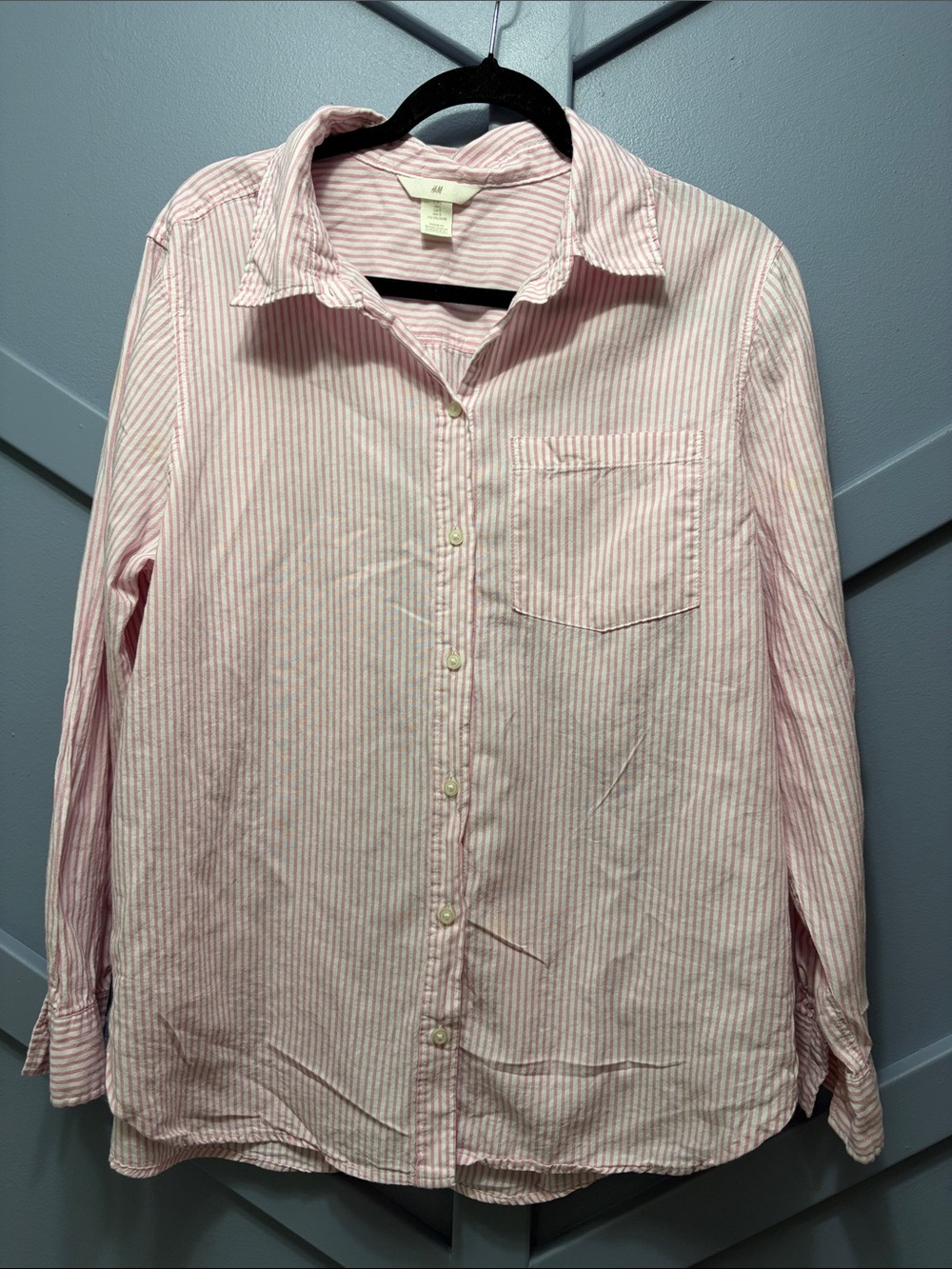 H&M Light Pink & White Striped Men's Button-Down Shirt